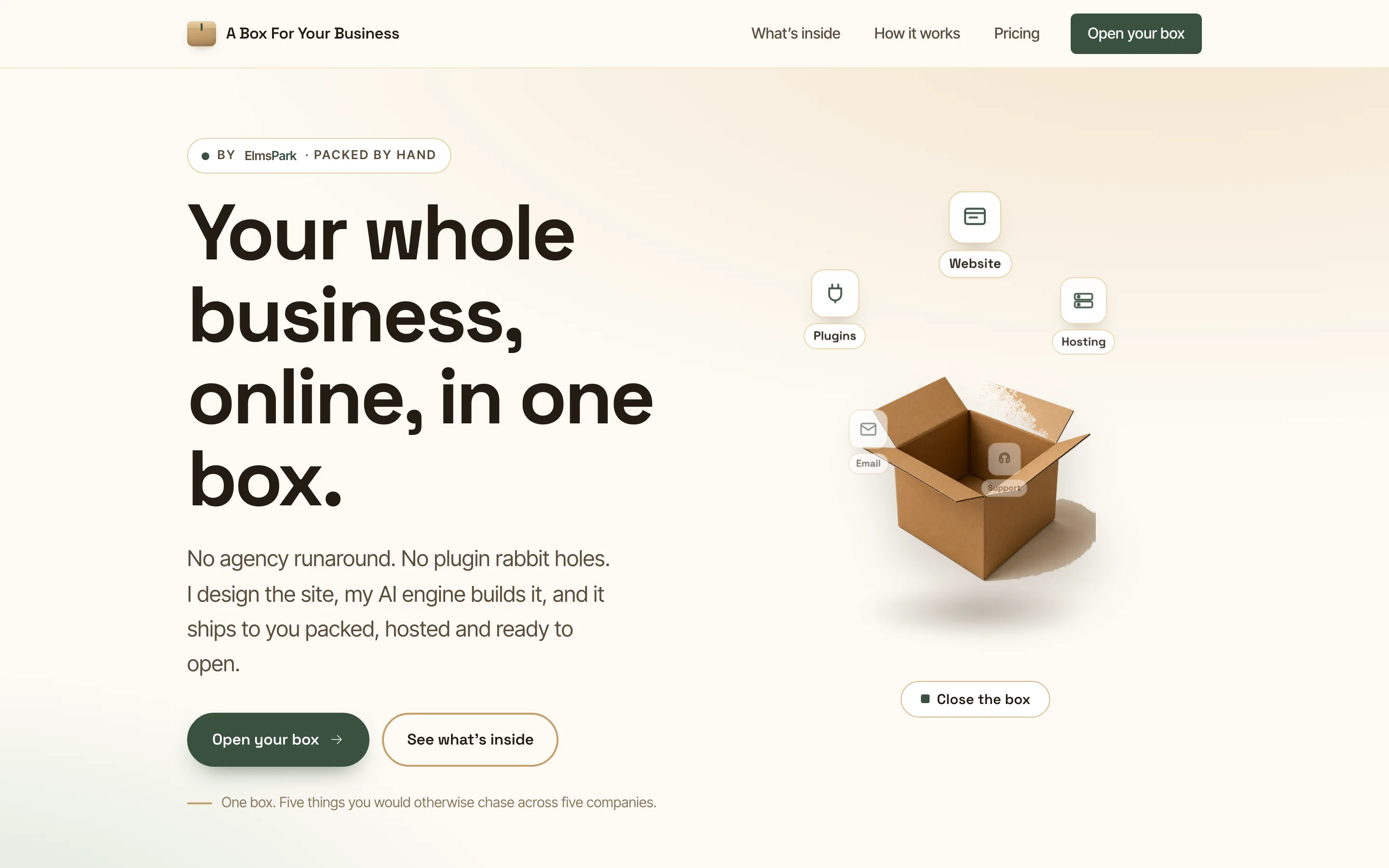 A Box For Your Business homepage screenshot